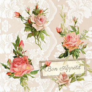 
                
                    Load image into Gallery viewer, Lunch Napkin - Roses On Lace
                
            