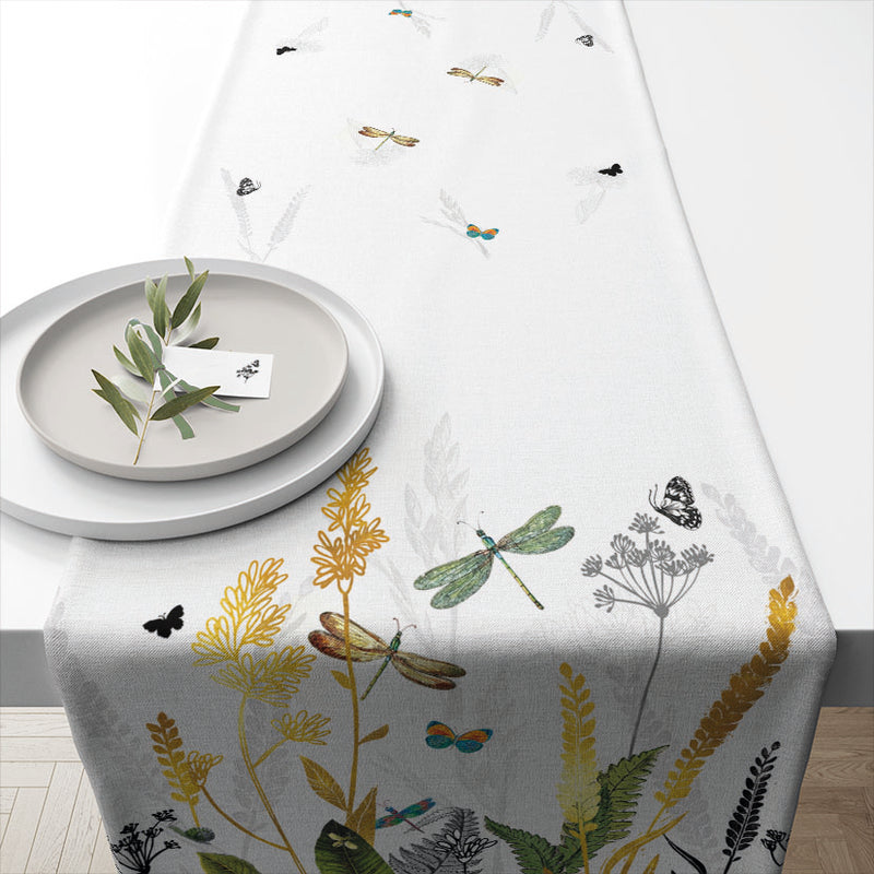 TABLE RUNNER (Cotton) - Ornamental Flowers White
