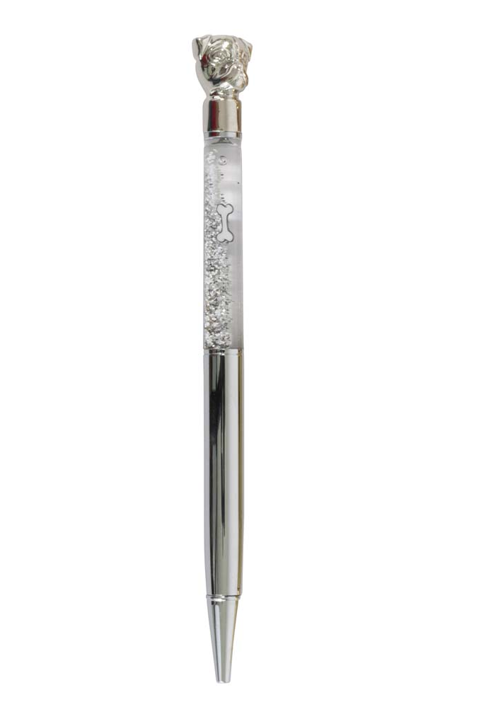 Writing Instrument - Luxury Glitter Confetti Floating Pen with PUPPY Accent (SILVER)