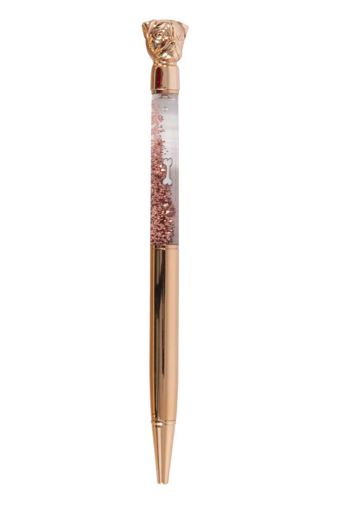 Writing Instrument - Luxury Glitter Confetti Floating Pen with PUPPY Accent (ROSE GOLD)