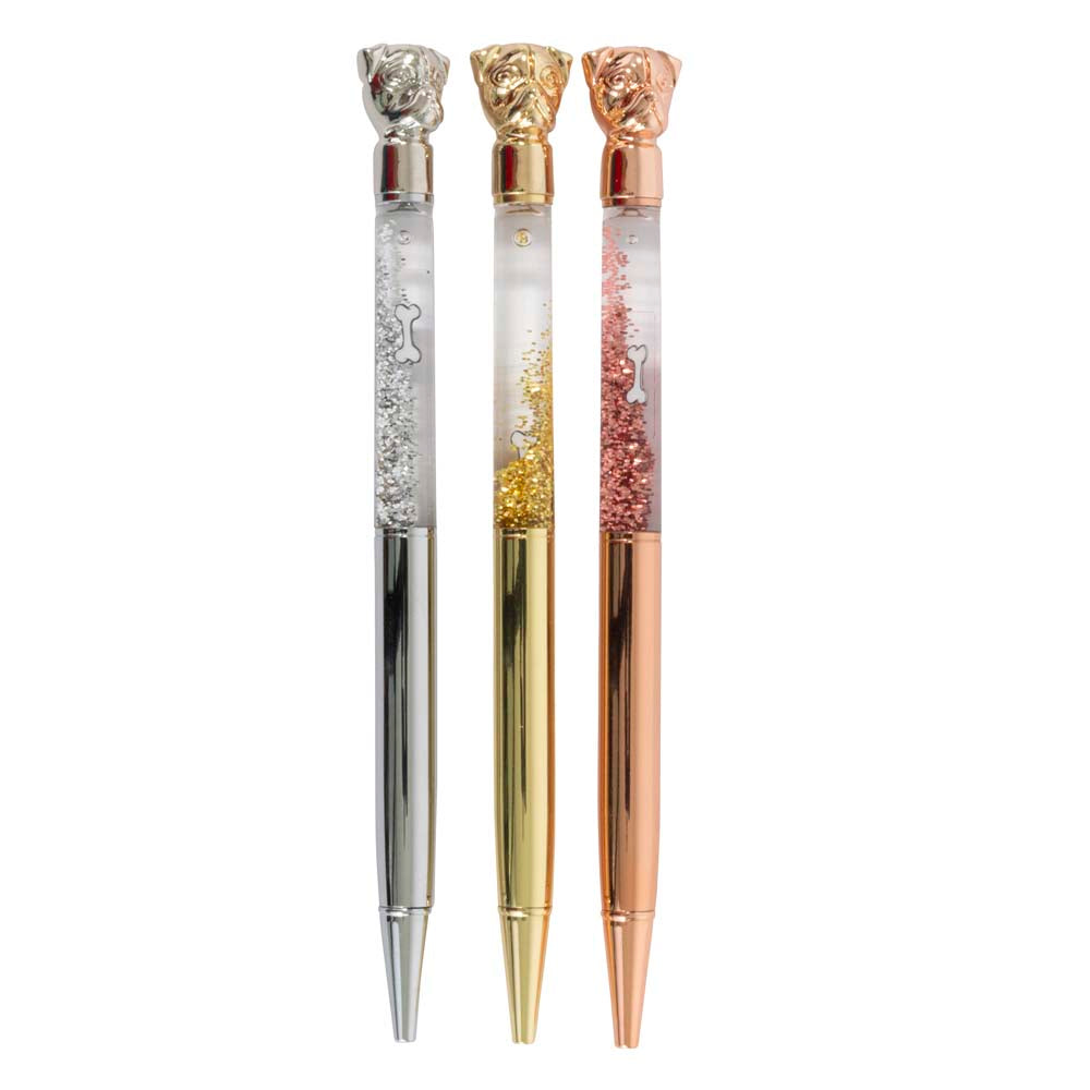 Writing Instrument - Luxury Glitter Confetti Floating Pen with PUPPY Accent (SILVER)