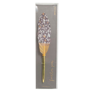 Writing Instrument (FEATHER PEN) - Black-Grey Pen with Gold Glitter (Single Feather)