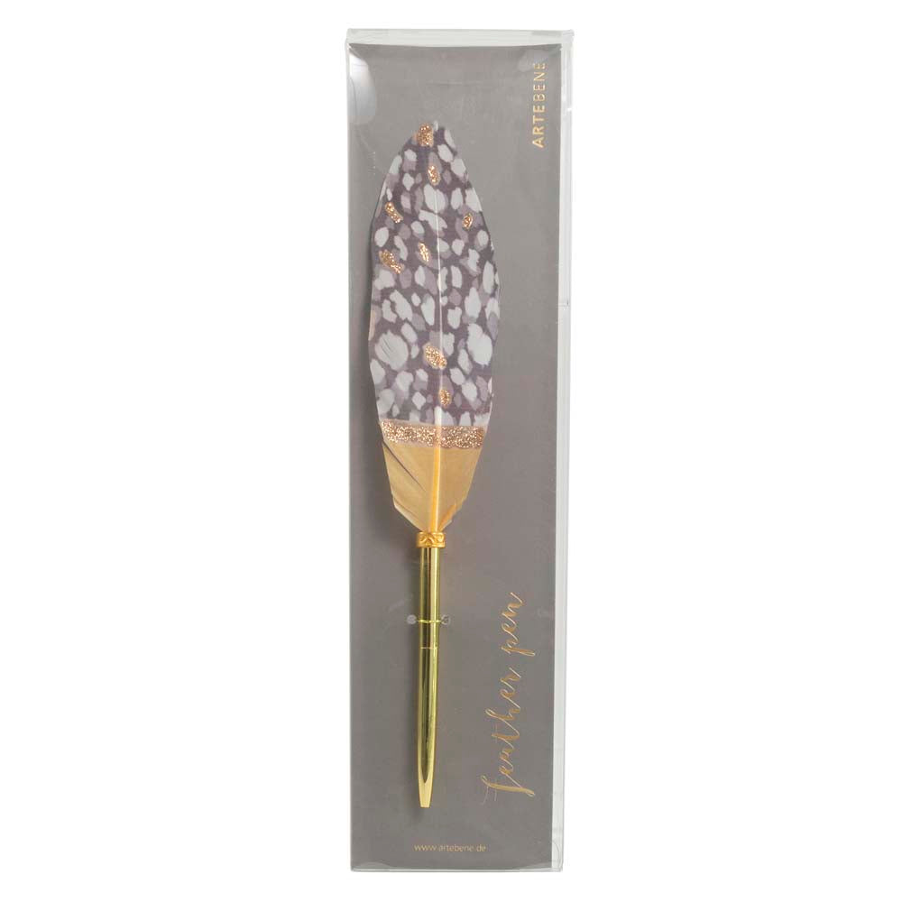 Writing Instrument (FEATHER PEN) - Black-Grey Pen with Gold Glitter (Single Feather)