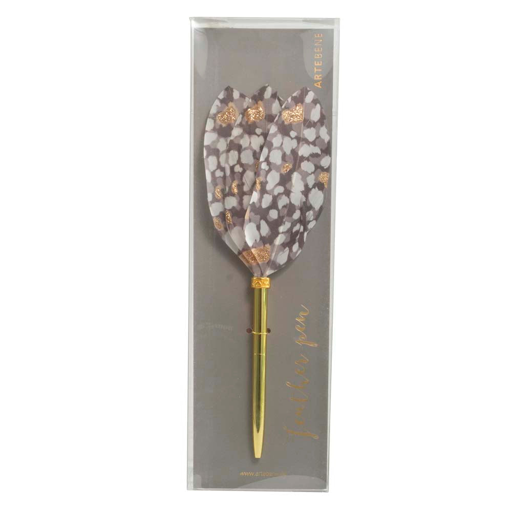 Writing Instrument (FEATHER PEN) - Black-Grey with Gold Glitter (Petal Style Feather)