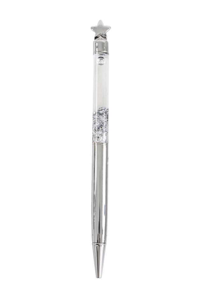 Writing Instrument - Luxury Glitter Confetti Floating Pen with STAR Accent (SILVER)
