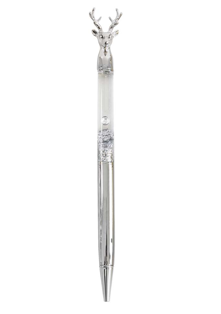 Writing Instrument - Luxury Glitter Confetti Floating Pen with DEER Accent (SILVER)