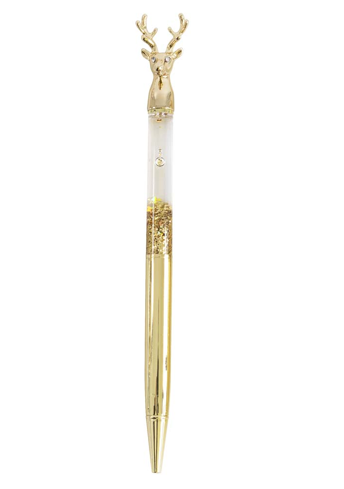 Writing Instrument - Luxury Glitter Confetti Floating Pen with DEER Accent (GOLD)