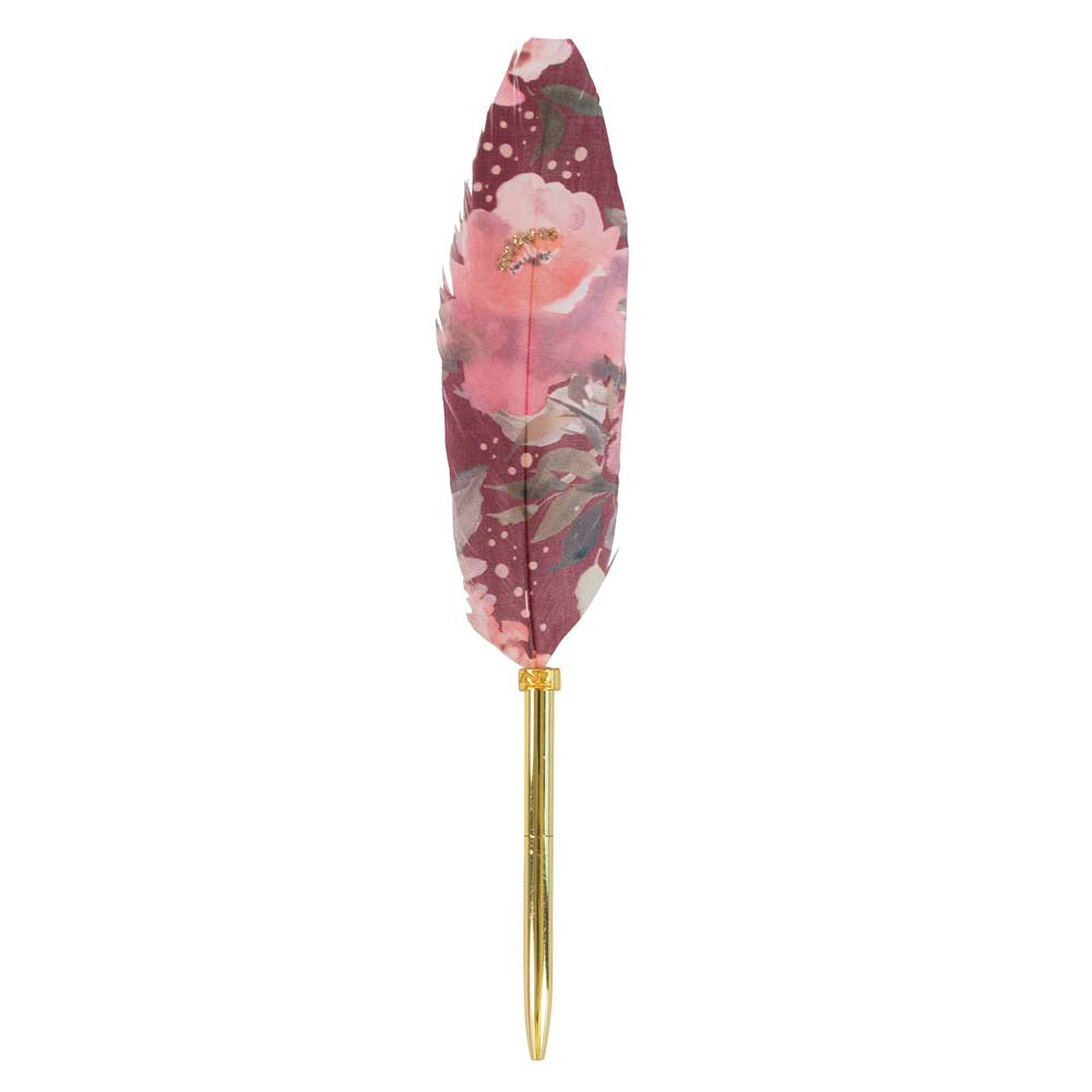 Writing Instrument (FEATHER PEN) - Spring Flowers on Wine (Single Feather)