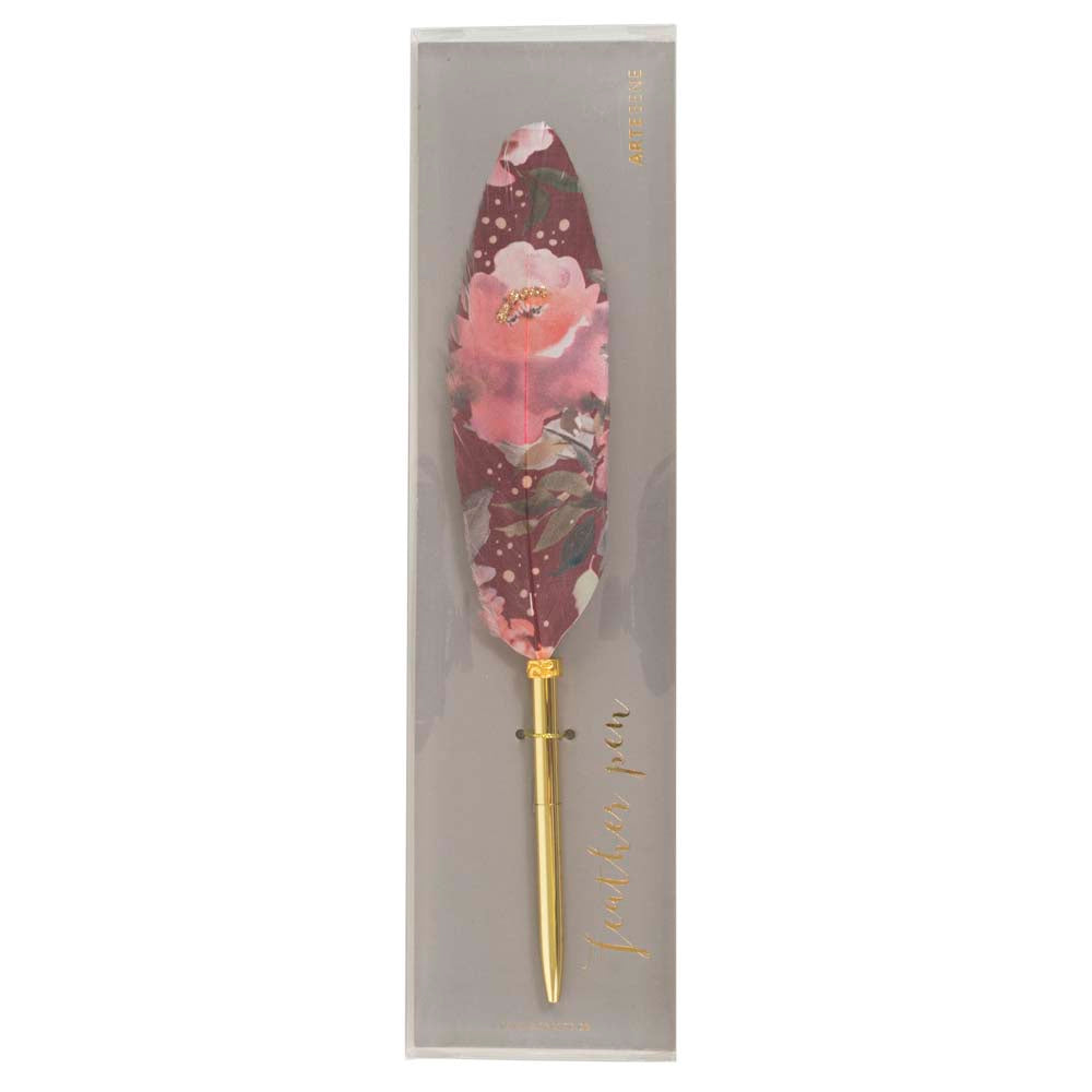Writing Instrument (FEATHER PEN) - Spring Flowers on Wine (Single Feather)