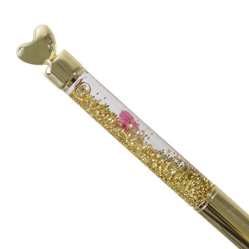 Writing Instrument - Luxury Glitter Confetti Floating Pen with HEART Accent (GOLDEN)