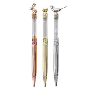 Writing Instrument - Luxury Glitter Confetti Floating Pen with HEART Accent (GOLDEN)