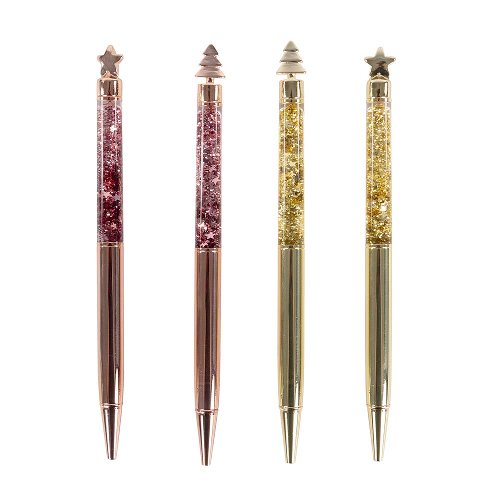 Writing Instrument - Luxury Glitter Confetti Floating Pen with STAR Accent (GOLD)