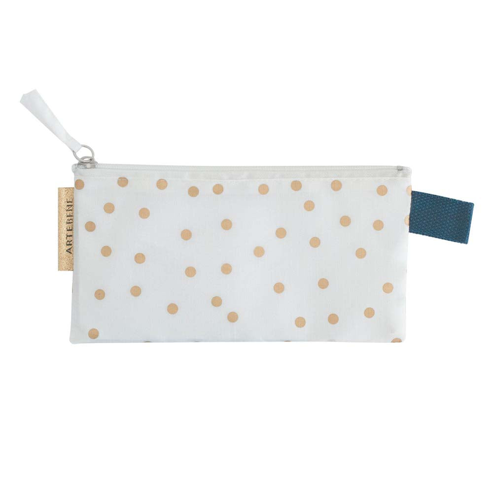 
                
                    Load image into Gallery viewer, Pencil Bag - Gold Dots WHITE
                
            