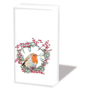 Pocket Tissue - Robin in Wreath
