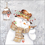 Serviette de table - Bonhomme de neige tenant Robin