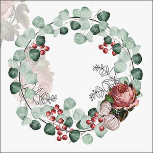 Lunch Napkin - Wreath of Eucalyptus GREY