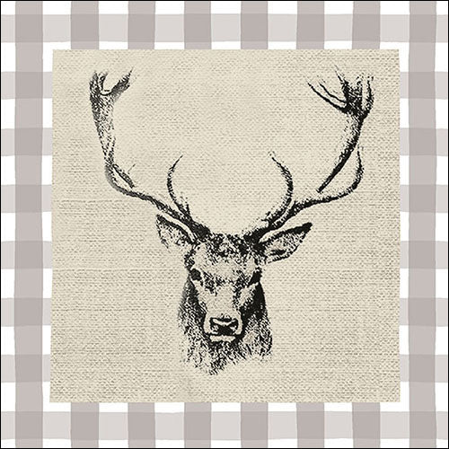Lunch Napkin - Checked Stag Head Brown