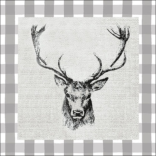 Lunch Napkin - Checked Stag Head Grey