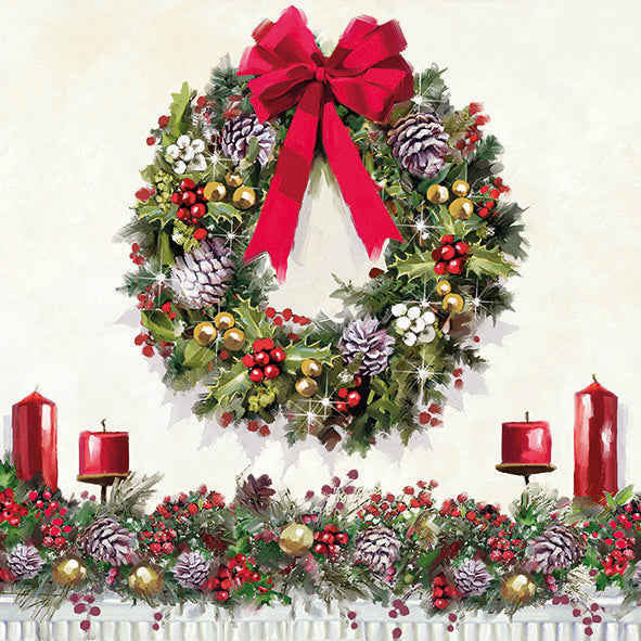 Lunch Napkin - Bow on Wreath