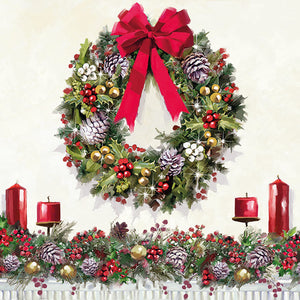 Lunch Napkin - Bow on Wreath