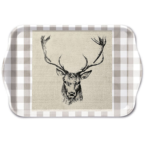 TRAY - Checked Stag Head Brown (13 x 21cm)