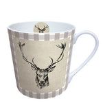 MUG (Fine Bone China) - Checked Stag Head BROWN (300 mL)