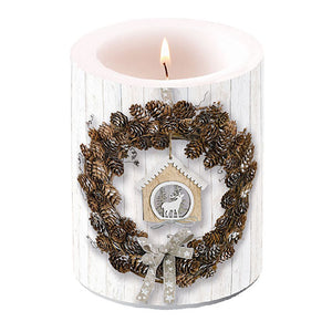 Candle LARGE - Pine Cone Wreath