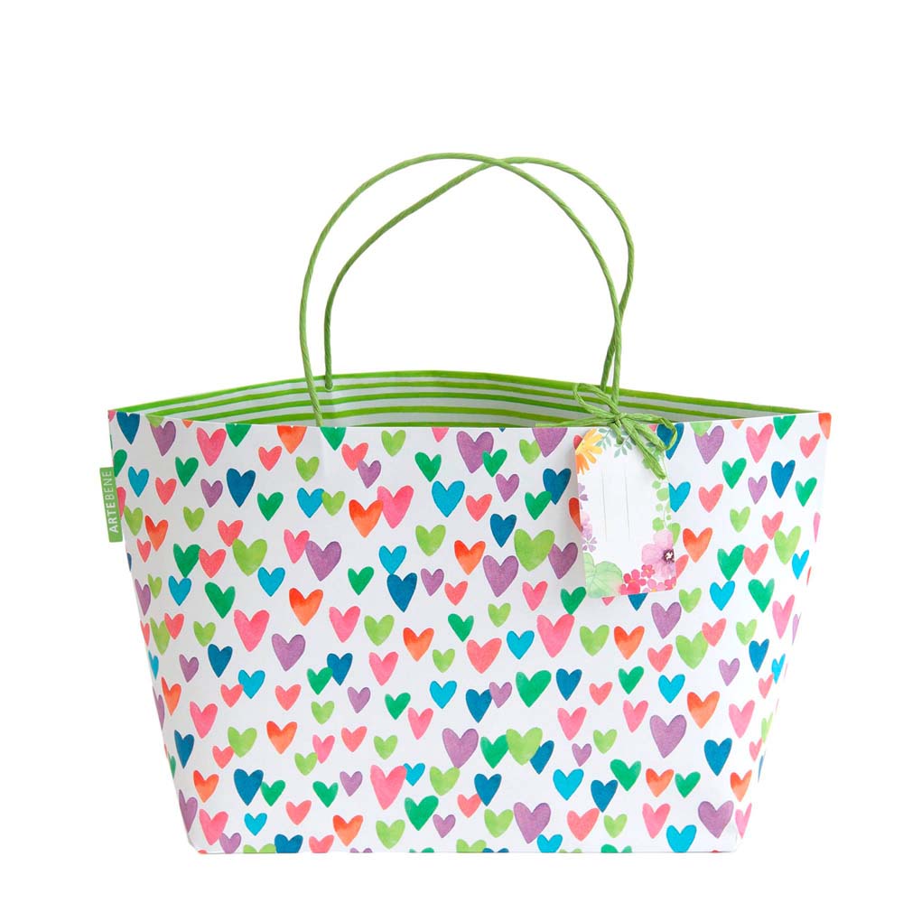Gift Bag - Colourful Hearts WHITE