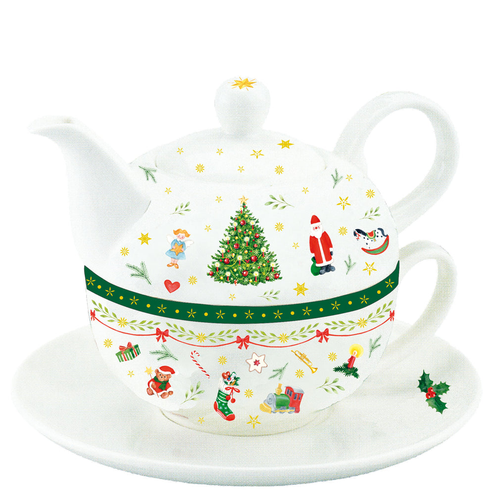 TEAPOT - Christmas Evergreen WHITE (Tea 4 One)