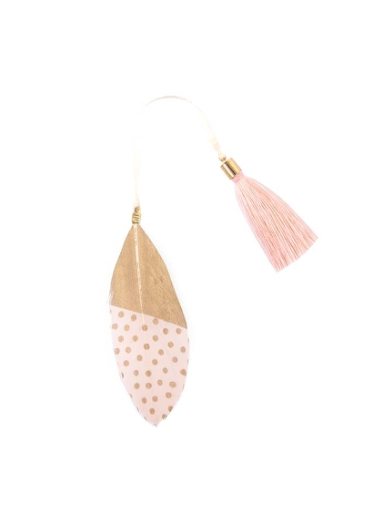 Bookmark - Feather Collection  PINK-GOLD DOTS