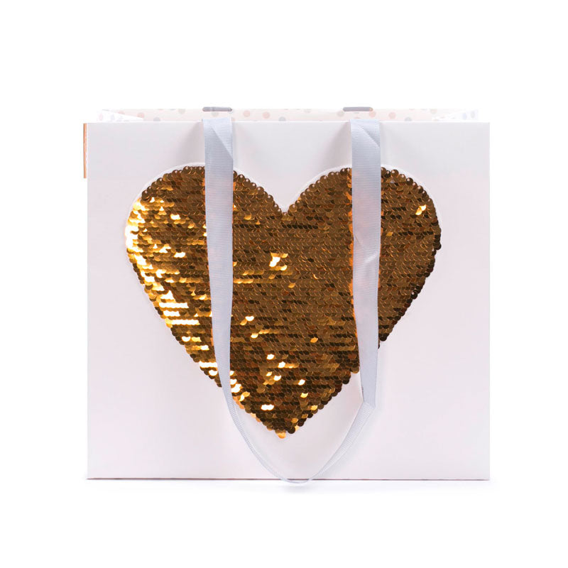 Gift Bag (Sequins) - Heart GOLD/SILVER (Large)
