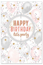 Greeting Card (Birthday) - 3D Pink Silver Glitter Balloons