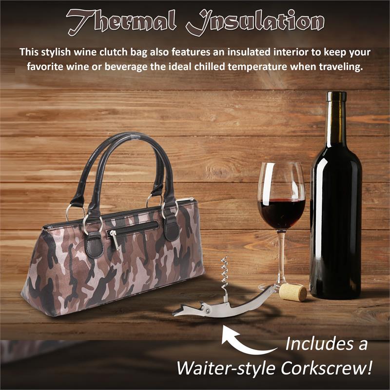 Wine Clutch - CAMOUFLAGE COFFEE Insulated Single Bottle Wine Tote