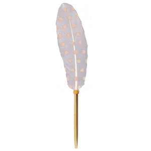 Writing Instrument (FEATHER PEN) - Gold Dots on White (Single Feather)