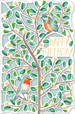 Carte de vœux (anniversaire) - Oiseaux en forêt (découpe laser)