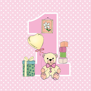 Lunch Napkin - First Birthday with Teddy PINK