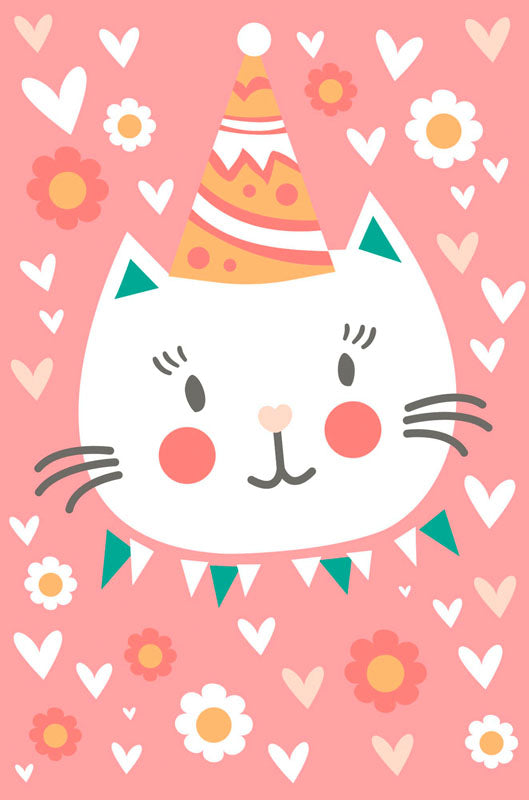 Carte de vœux (bébé) – Chat kitty 3D en chapeau de fête (lenticulaire)