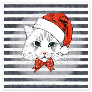 MINI Carte de Voeux (Noël) - Kitty avec Bonnet de Père Noël