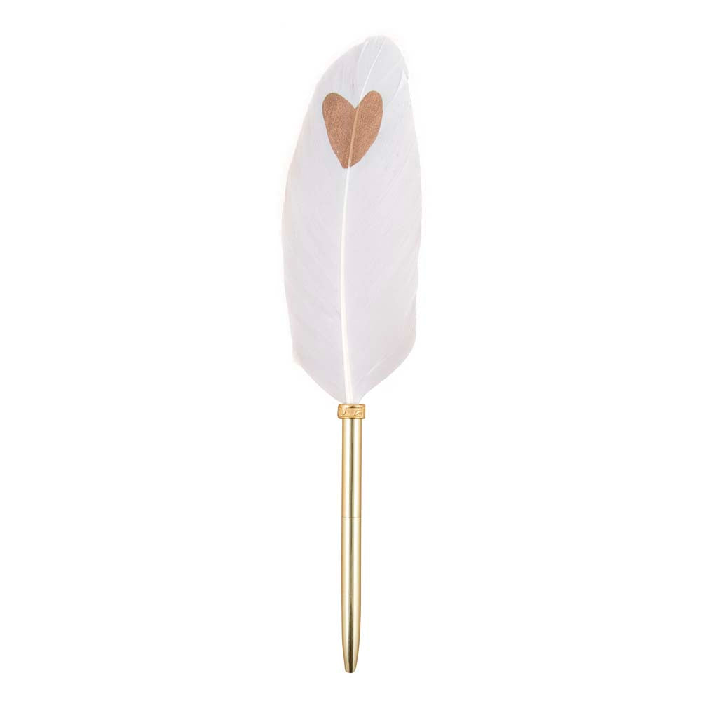Writing Instrument (FEATHER PEN) - Gold Heart on White (Single Feather)