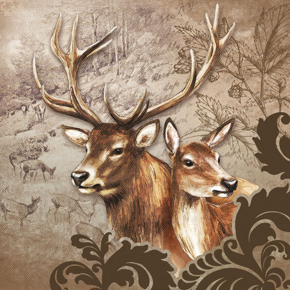 Lunch Napkin - Deer Couple BROWN