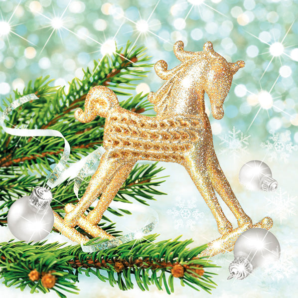 
                
                    Load image into Gallery viewer, Lunch Napkin - Glamorous Xmas Rocking Horse
                
            