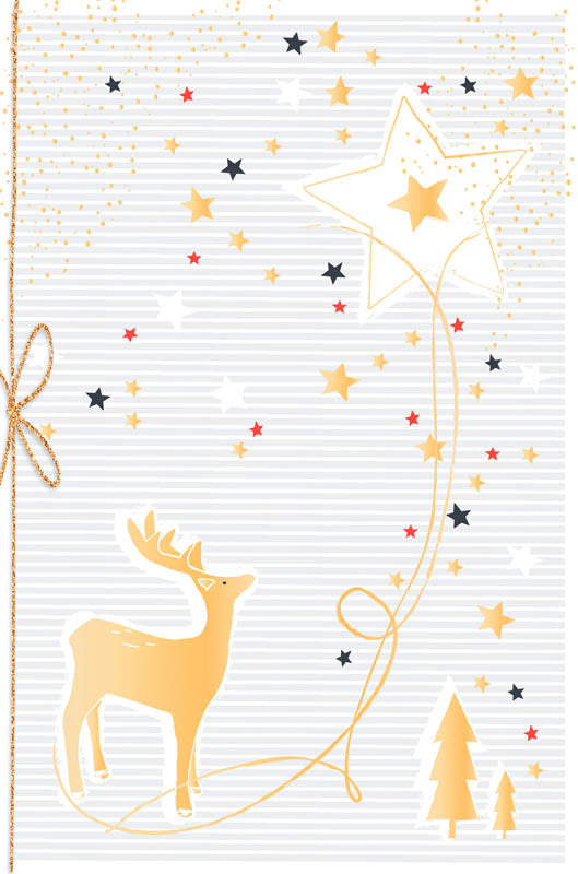 Carte de voeux (Noël) - Cerf doré et étoiles