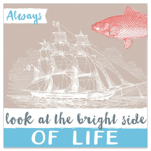 Lunch Napkin - SHIP Bright Side of LIFE (TAUPE/BLUE with RED Fish)