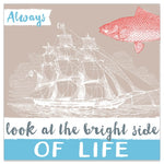 Lunch Napkin - SHIP Bright Side of LIFE (TAUPE/BLUE with RED Fish)