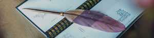 Writing Instrument (FEATHER PEN) - Gold Dots on Pink/Berry/Gold Bloc (Single Feather)