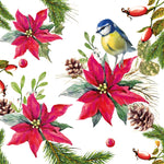 Lunch Napkin - Bird on Poinsettia WHITE