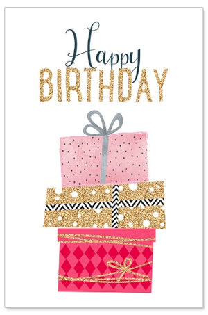 Greeting Card (Birthday) - Stack of Presents with Glitter