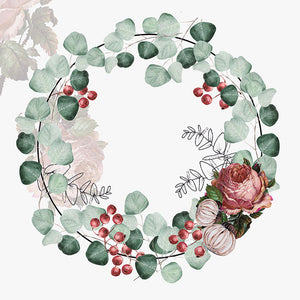 Lunch Napkin - Wreath of Eucalyptus GREY