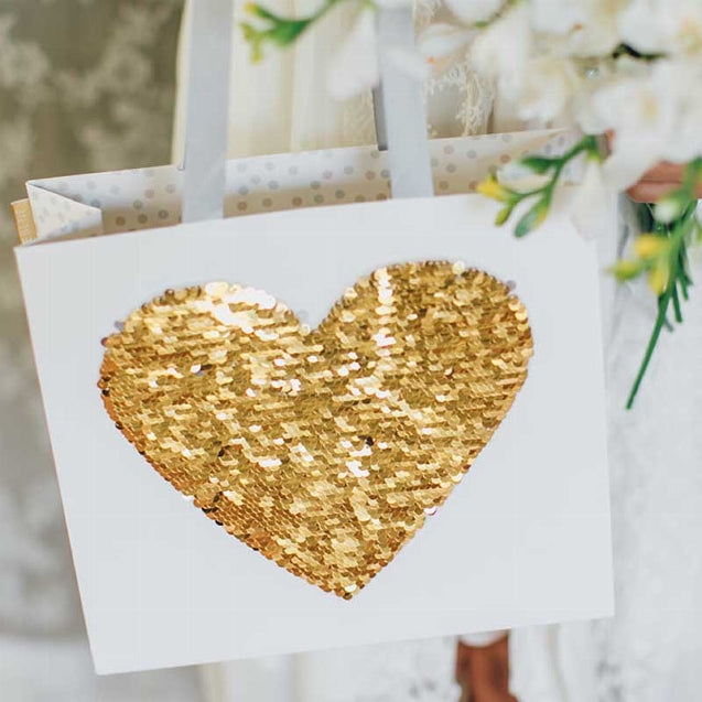 Gift Bag (Sequins) - Heart GOLD/SILVER (Small)