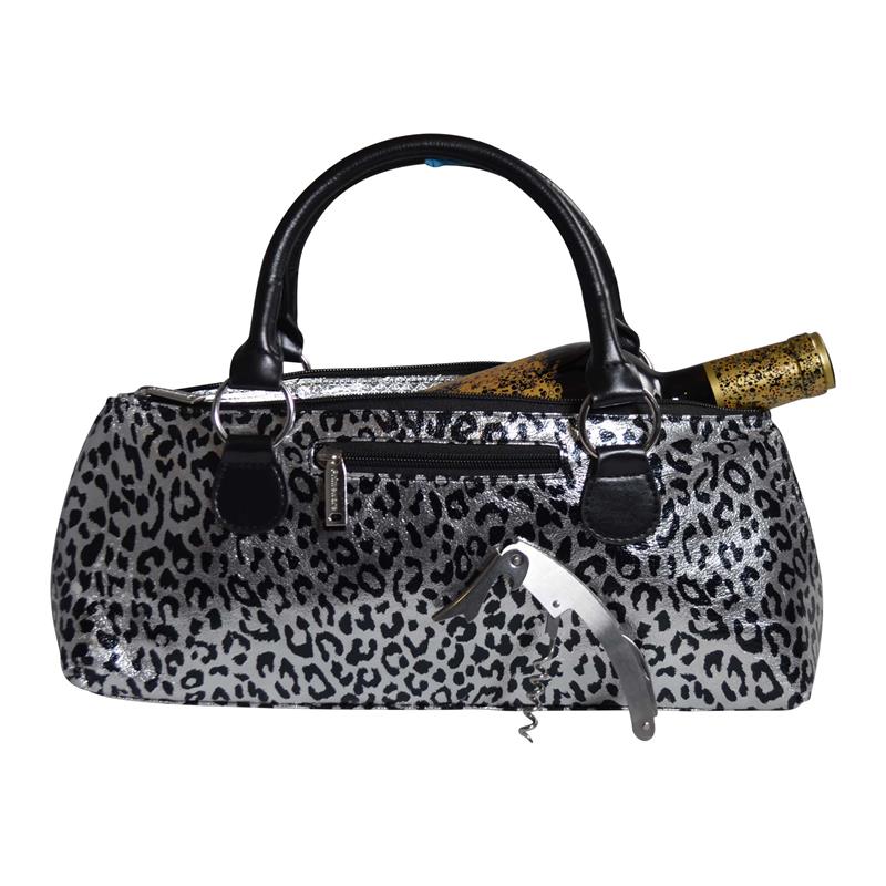 
                
                    Load image into Gallery viewer, Wine Clutch - SILVER LEOPARD Insulated Single Bottle Wine Tote
                
            